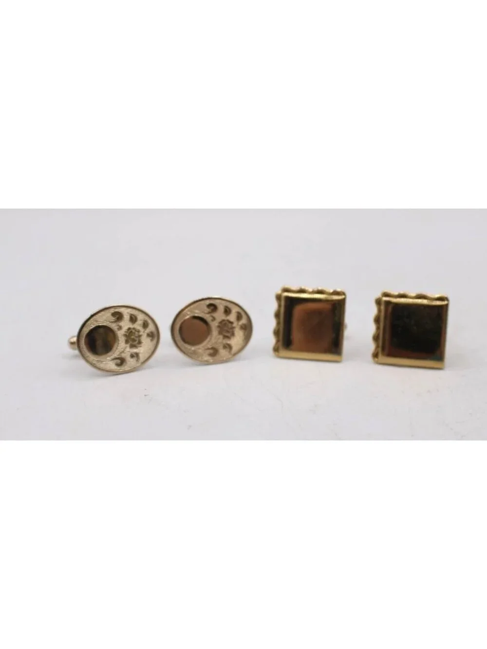 Gold-Tone Cufflinks Set Floral Oval & Square Designs Classic Mens Accessory Vtg